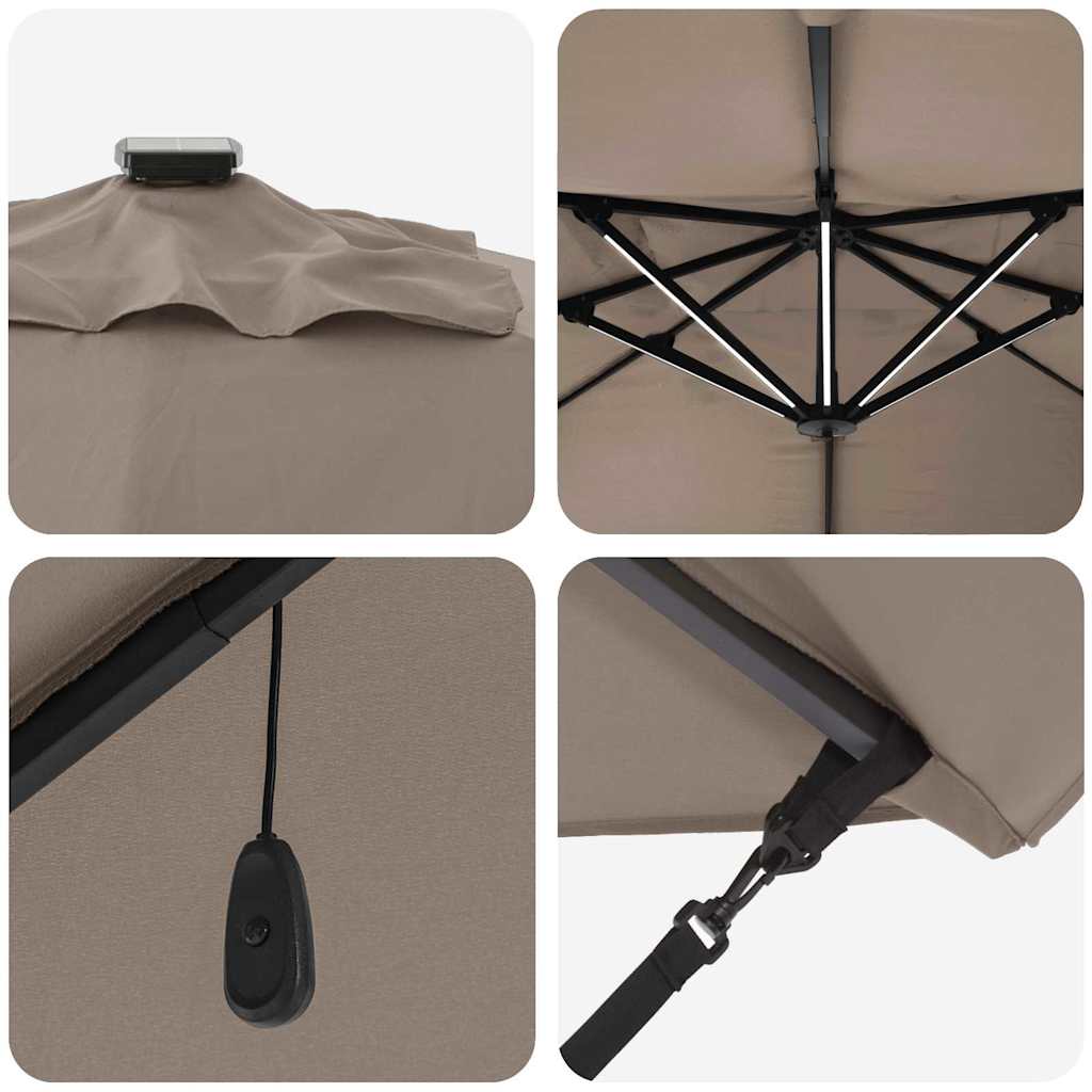 Cantilever Roma Parasol with LED Taupe 352x251x265 cm Aluminium