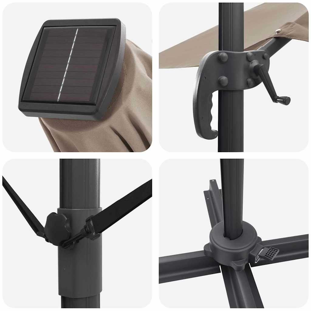 Cantilever Roma Parasol with LED Taupe 352x251x265 cm Aluminium