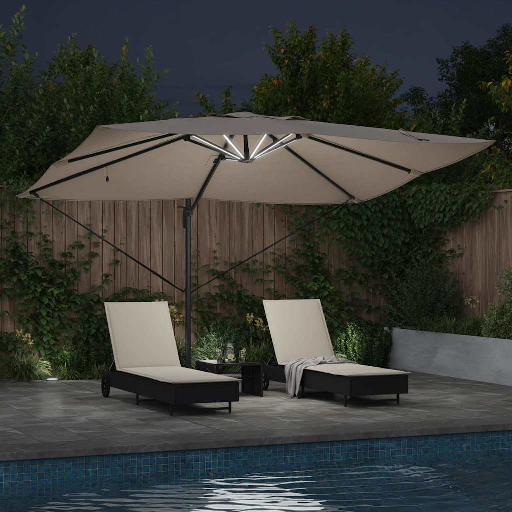 Cantilever Roma Parasol with LED Taupe 352x251x265 cm Aluminium