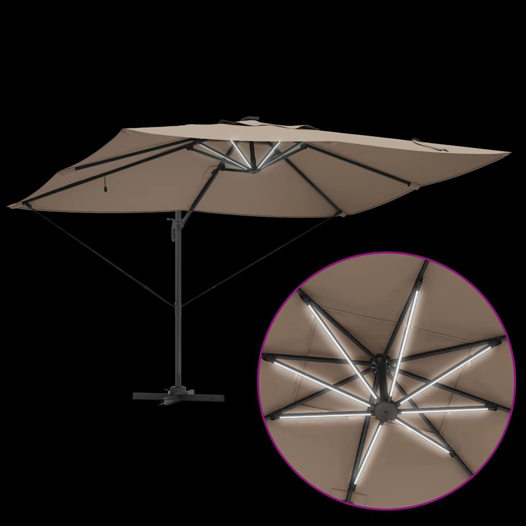 Cantilever Roma Parasol with LED Taupe 352x251x265 cm Aluminium
