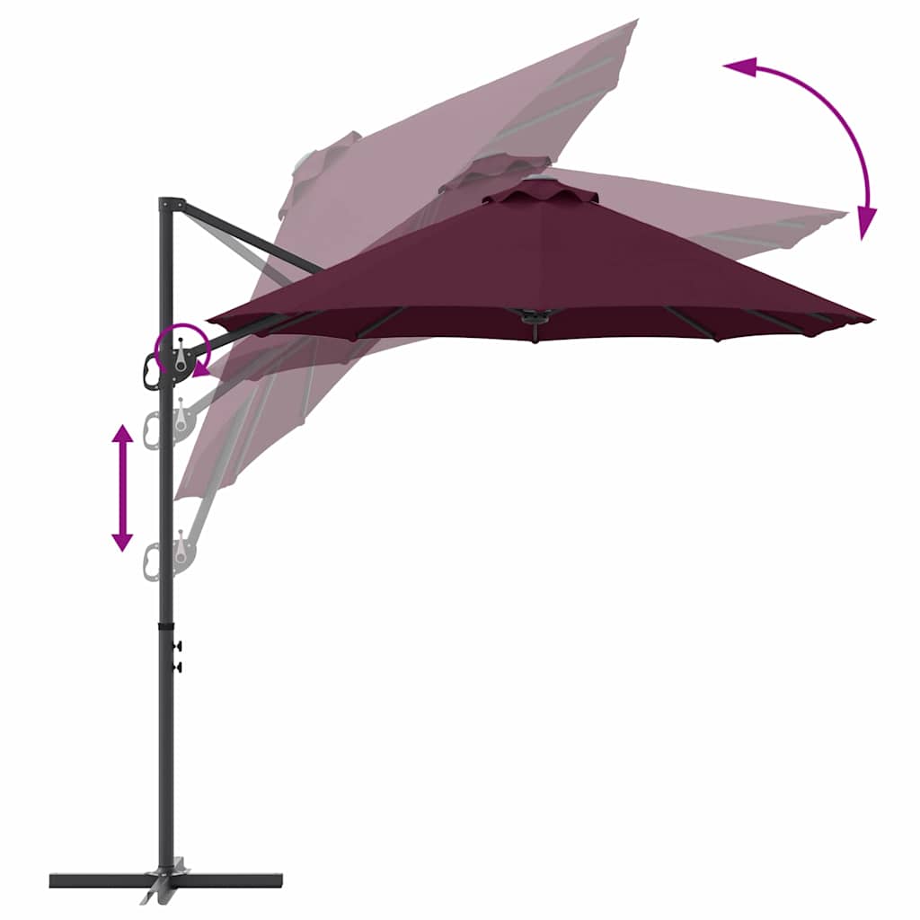 Garden cantilever umbrella with lock Burgundy L