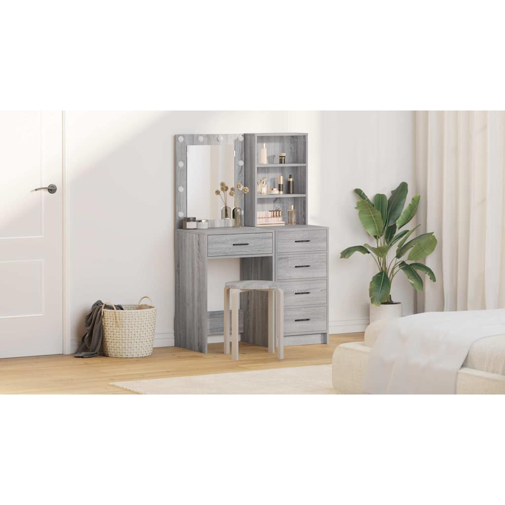 Makiažo stalas 2 pcs Pilka 50 x 41 x 135 cm Apdirbta mediena