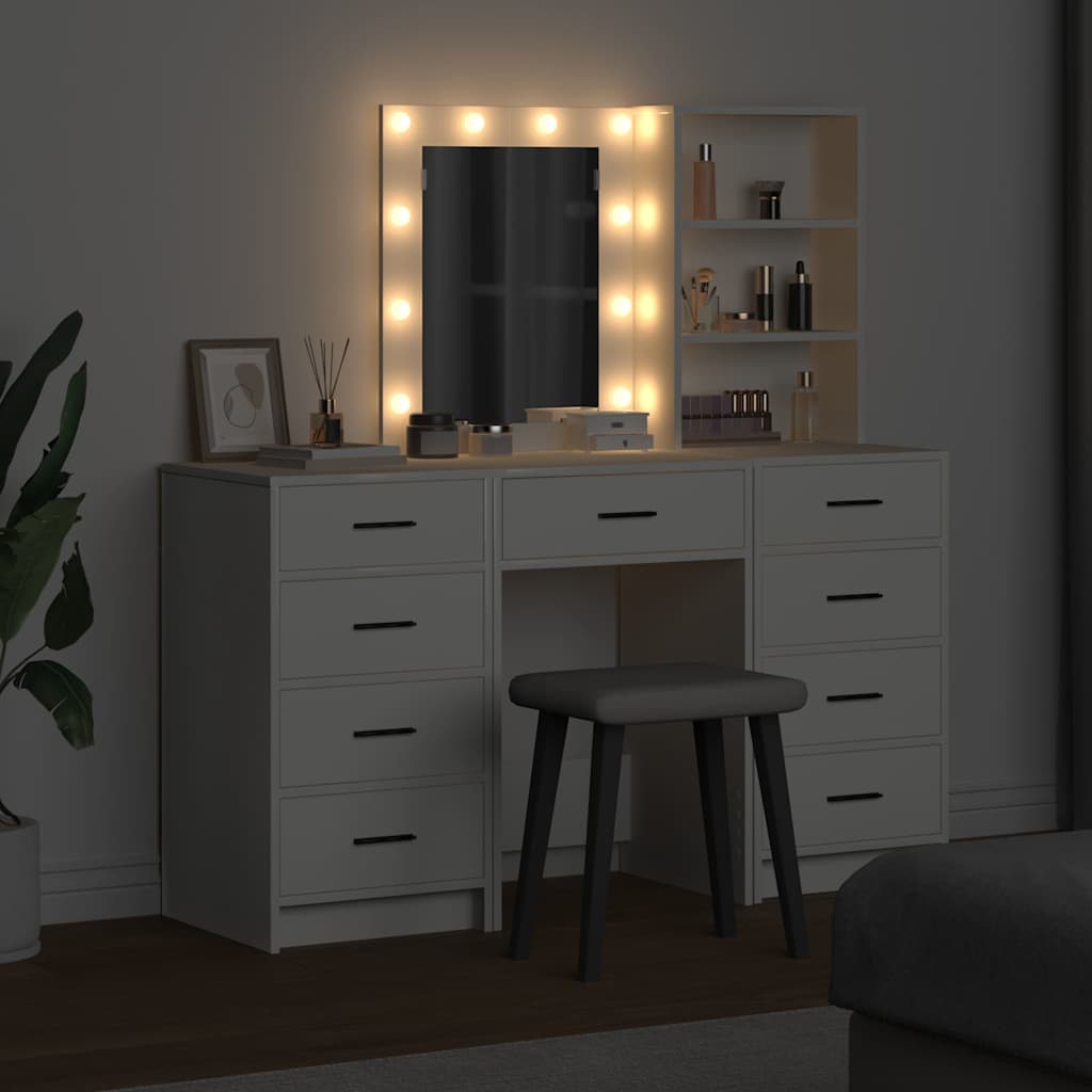 Makeup Table with Drawers 3 pcs White Engineered Wood