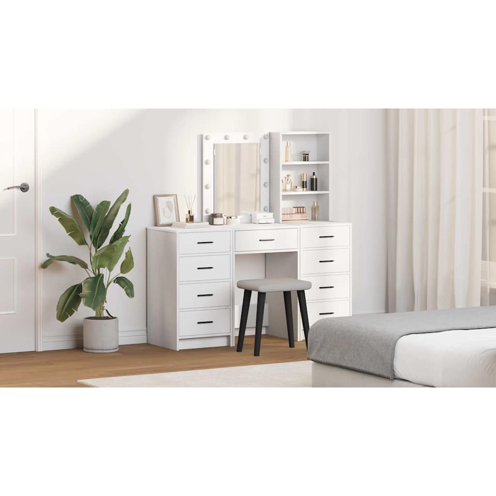 Makeup Table with Drawers 3 pcs White Engineered Wood