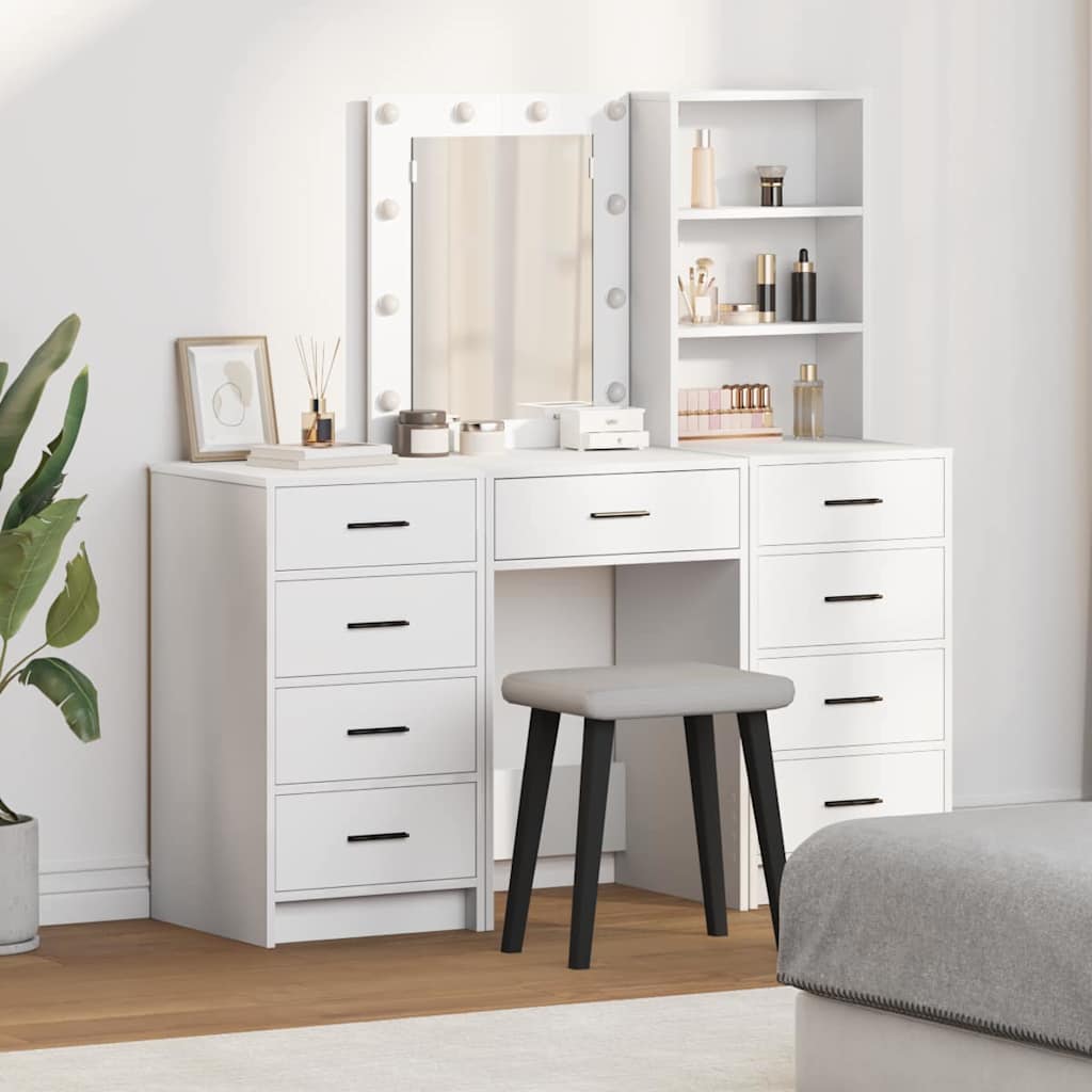 Makeup Table with Drawers 3 pcs White Engineered Wood
