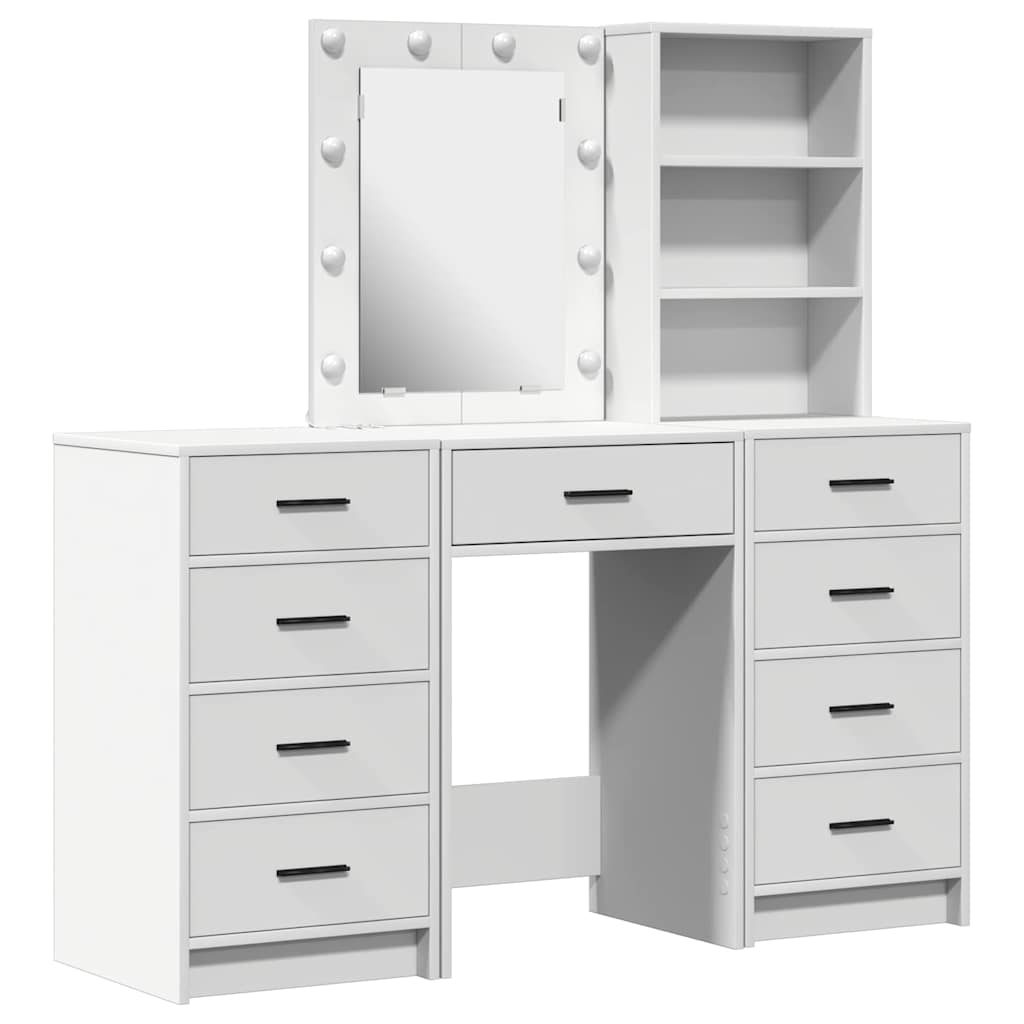 Makeup Table with Drawers 3 pcs White Engineered Wood