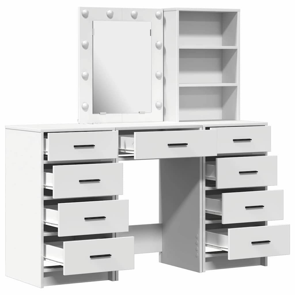 Makeup Table with Drawers 3 pcs White Engineered Wood