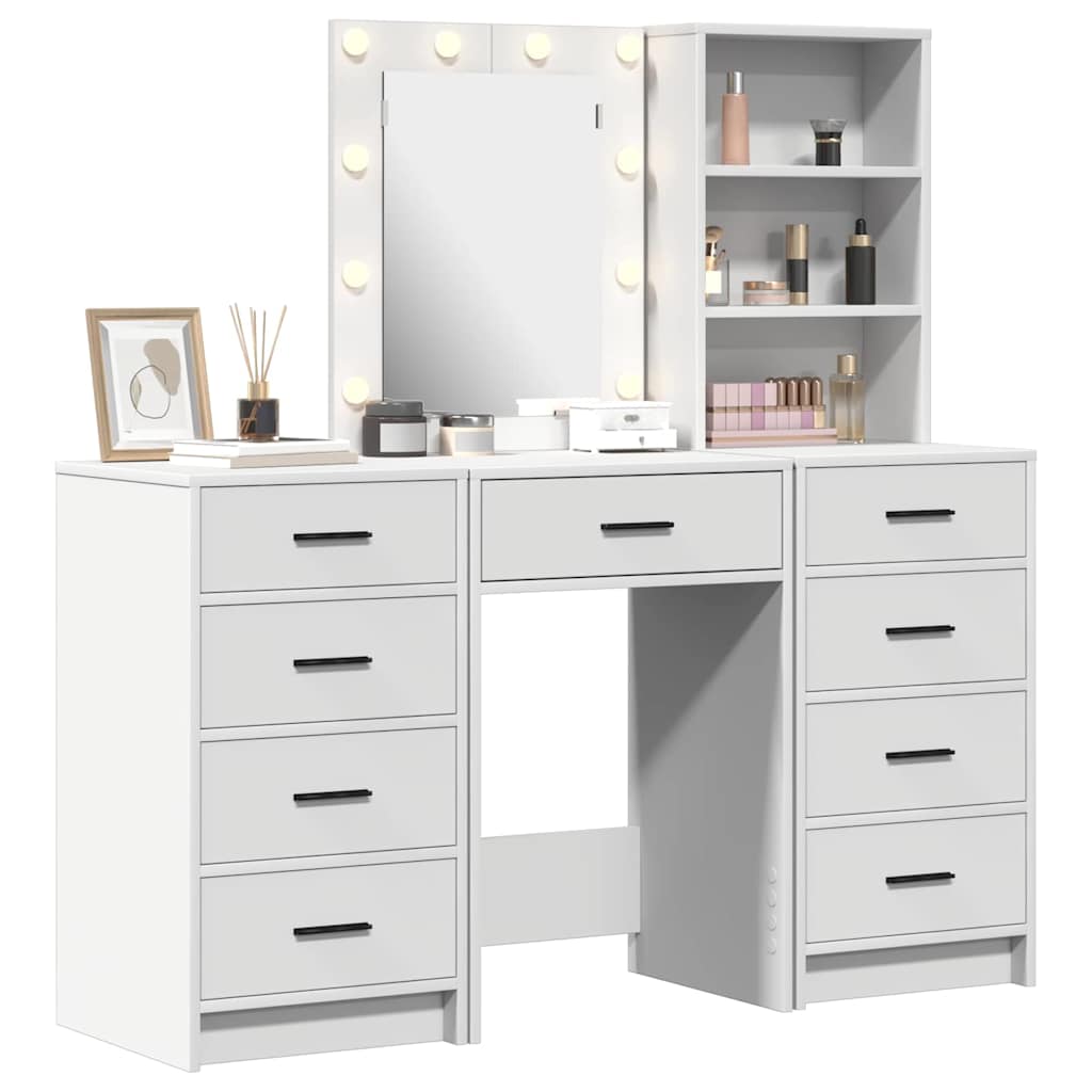 Makeup Table with Drawers 3 pcs White Engineered Wood