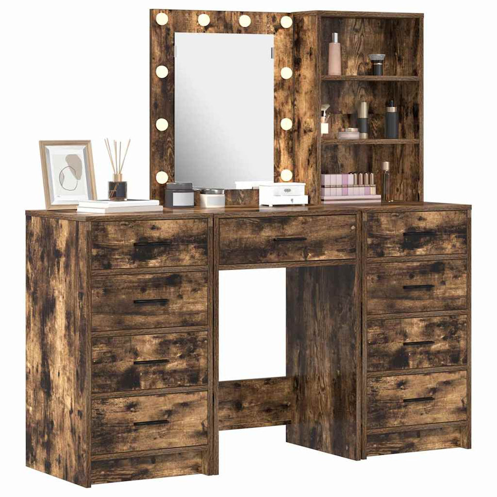 3-piece smoked oak dressing table with LED lighting