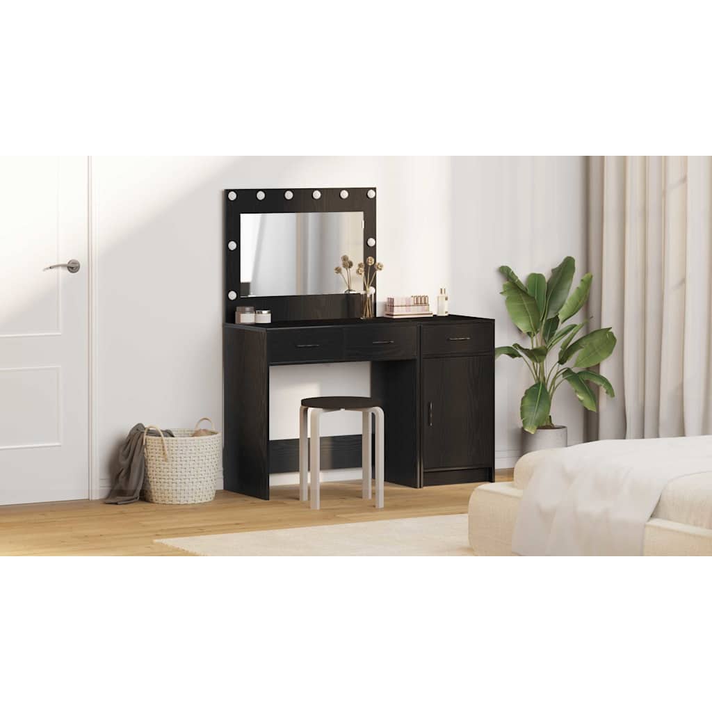 2-Piece Dressing Table with LED, Black Engineered Wood