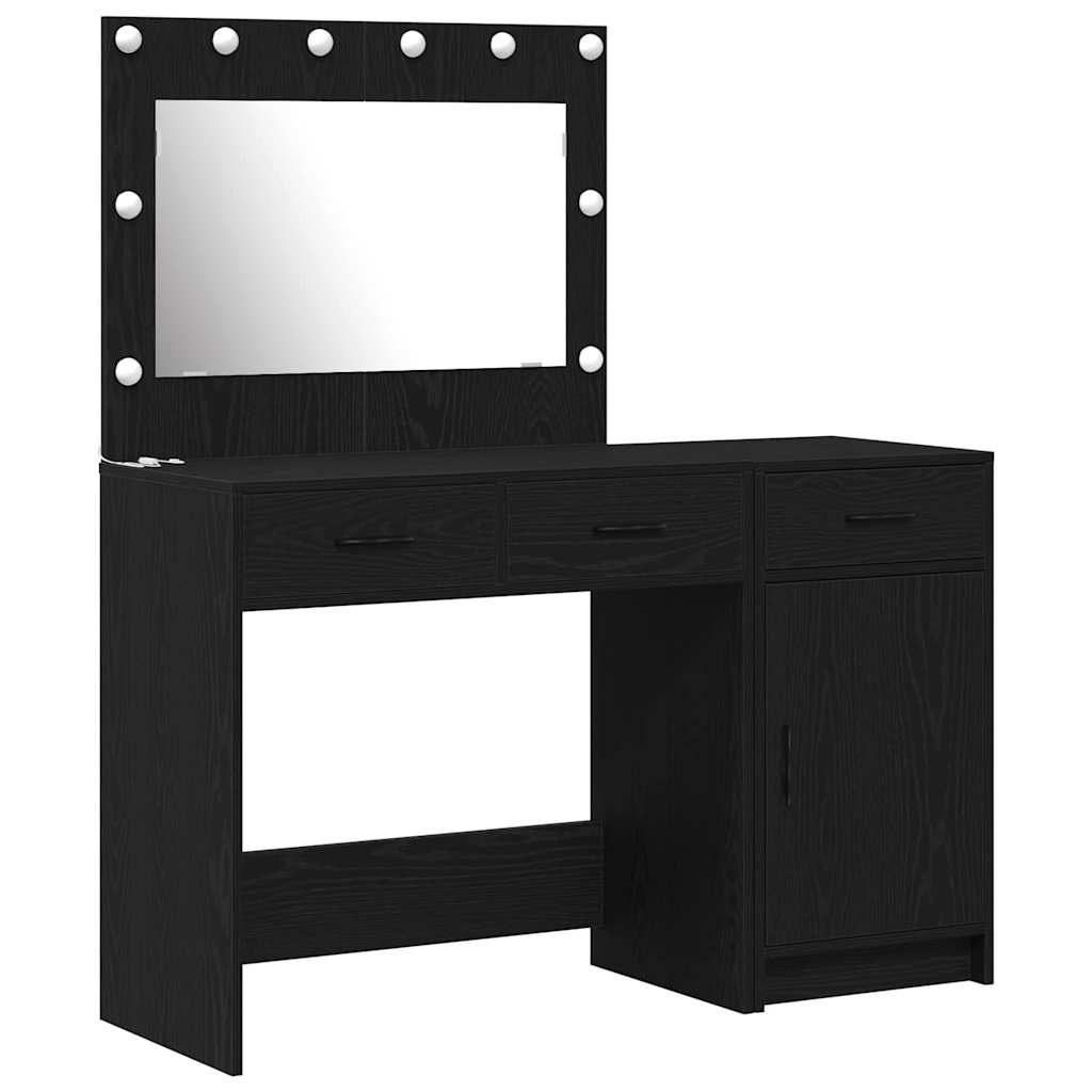 2-Piece Dressing Table with LED, Black Engineered Wood