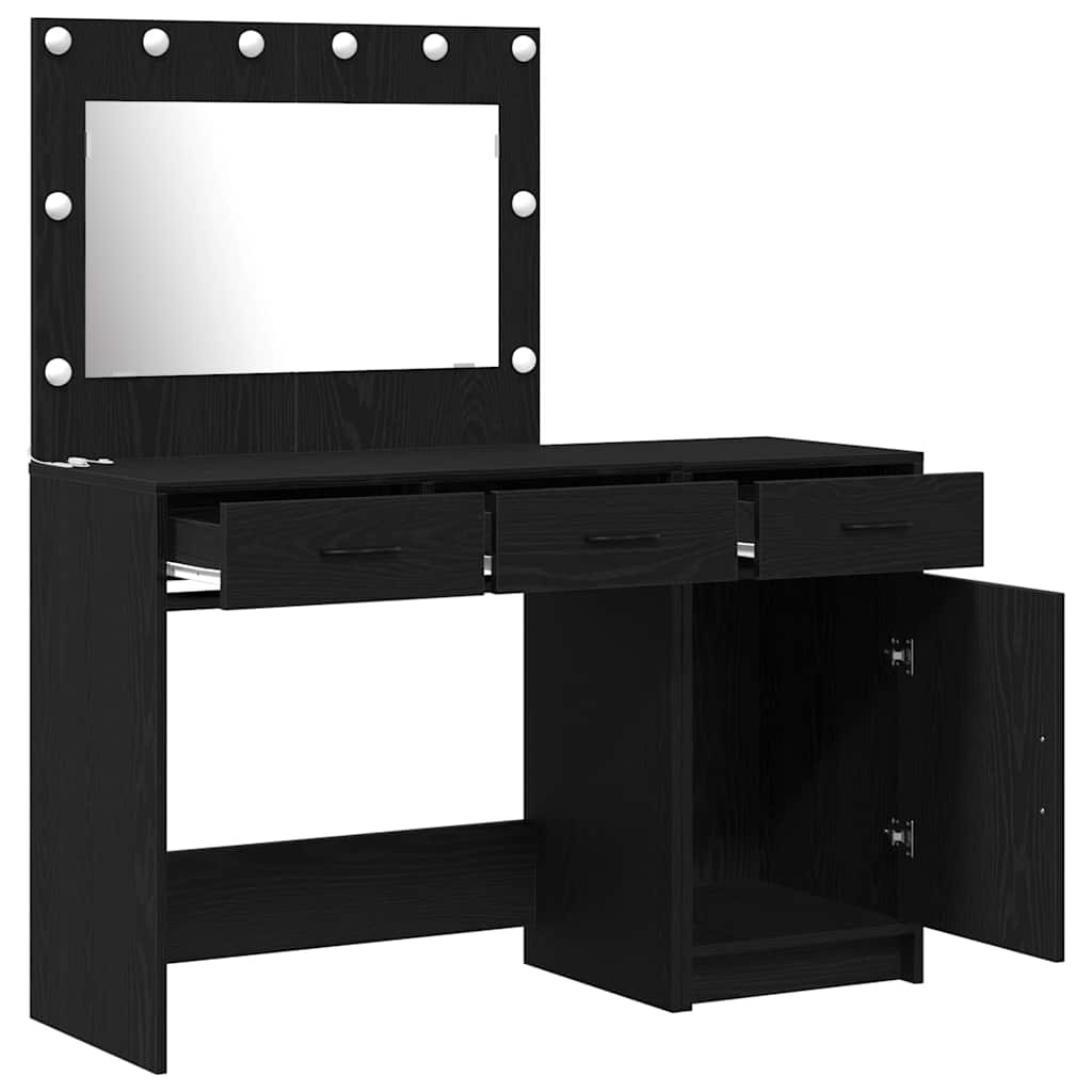 2-Piece Dressing Table with LED, Black Engineered Wood