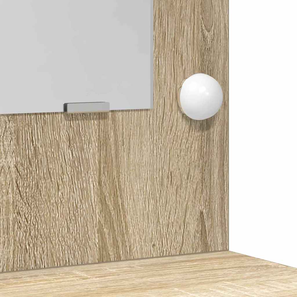 2 dalių makiažo staliuko rinkinys su LED šviesa, Sonoma ąžuolo mediena