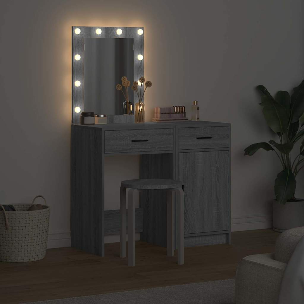2 dalių maketų stalo rinkinys su LED pilkoje sonoma inžineriniame medyje