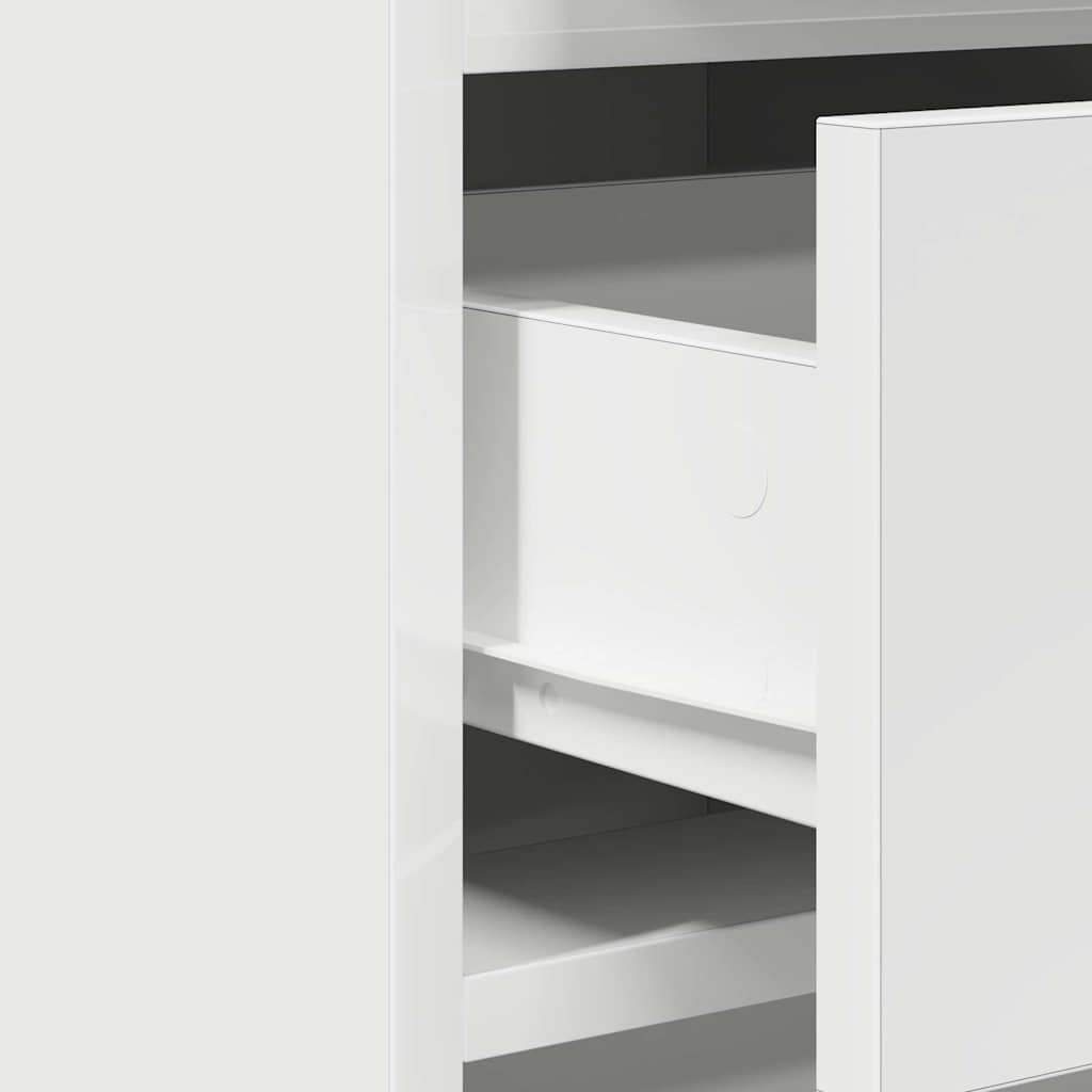 3 dalių makiažo staliuko komplektas su LED, baltas perdirbtos medienos