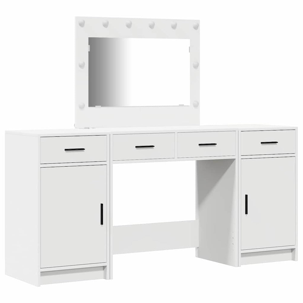 3-piece dressing table set with LED, white recycled wood