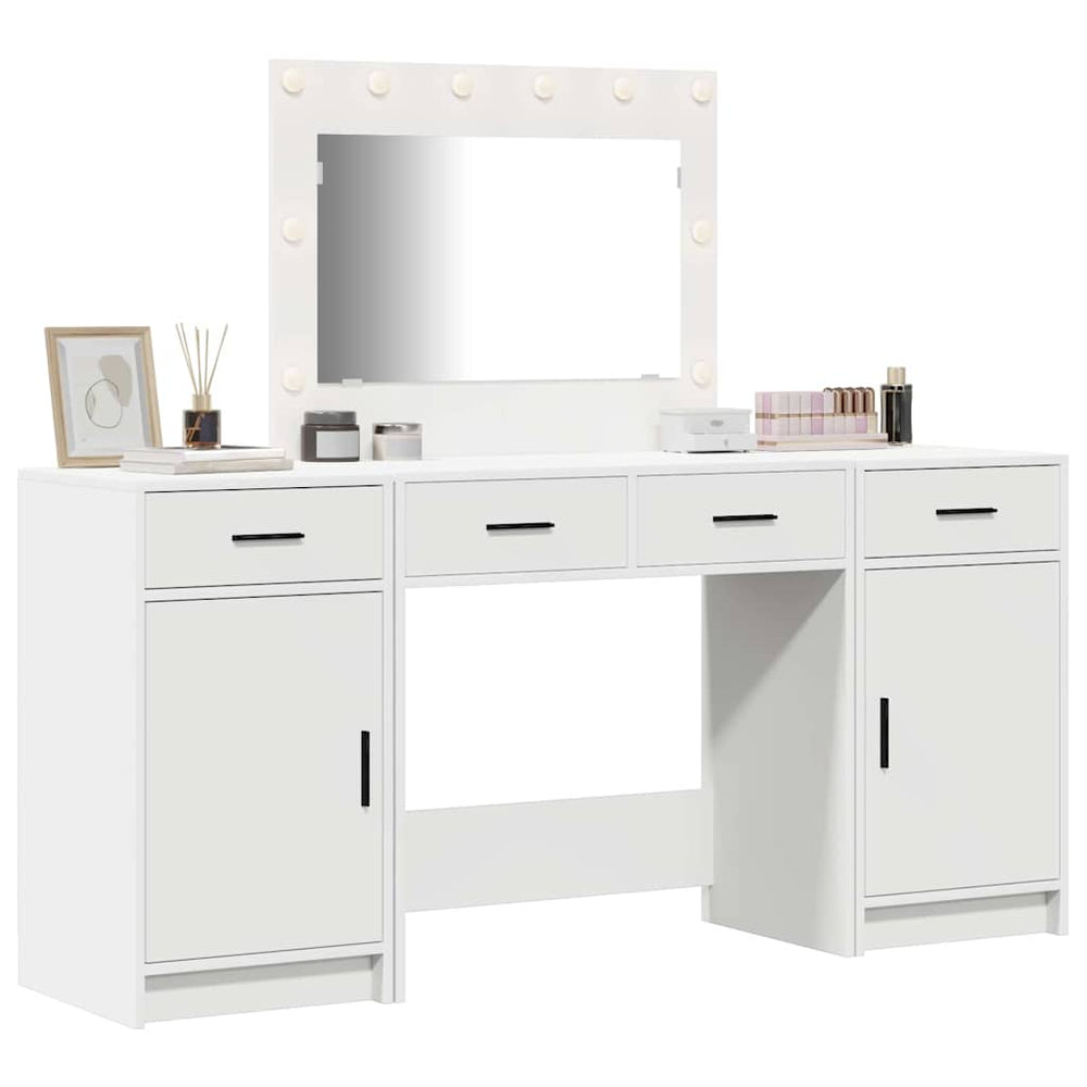 3-piece dressing table set with LED, white recycled wood