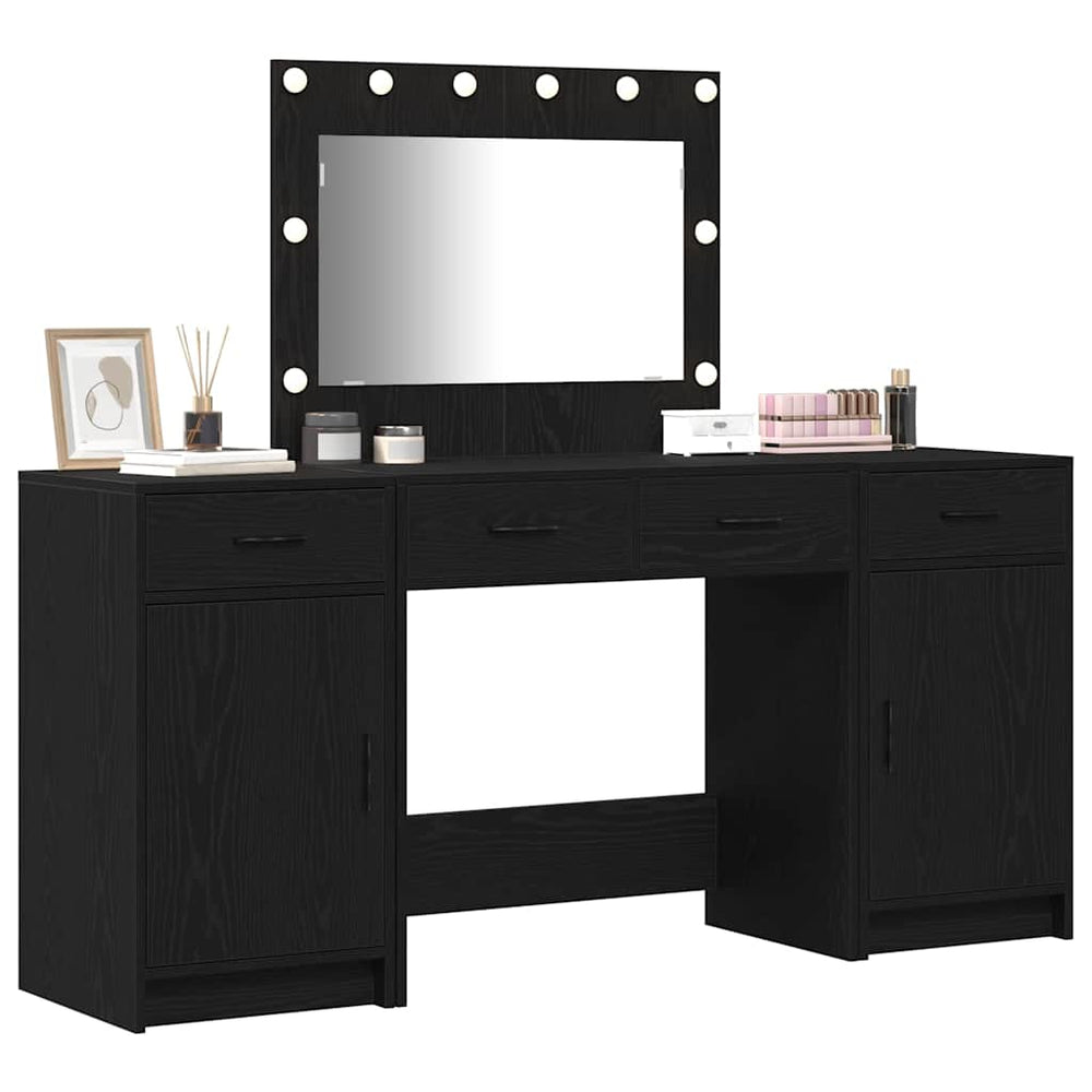 3-piece makeup table set with LED black engineered wood