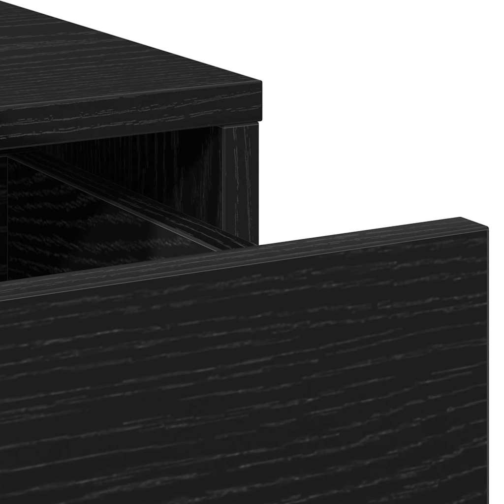 3 dalių kosmetinio stalo komplektas su LED juoda inžinerine mediena