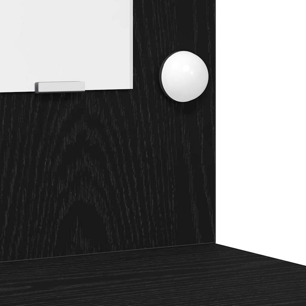 3 dalių kosmetinio stalo komplektas su LED juoda inžinerine mediena