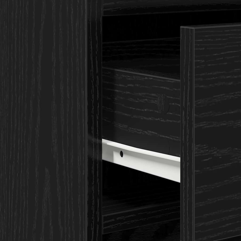 3 dalių kosmetinio stalo komplektas su LED juoda inžinerine mediena