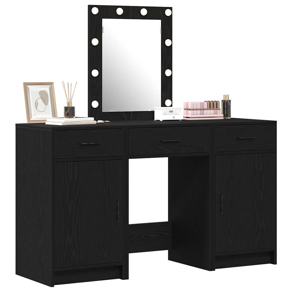 3-piece dressing table set with LED black engineered wood