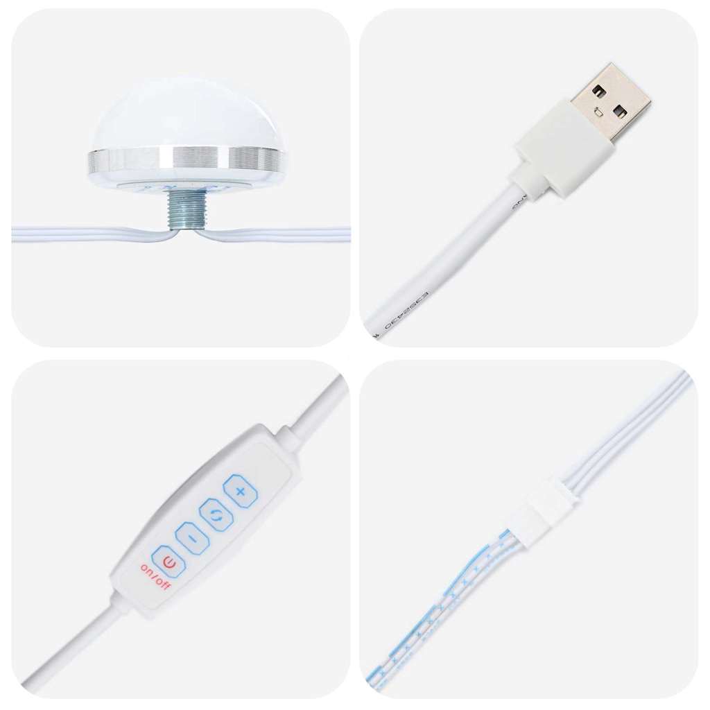 3 dalių makiažo stalo komplektas su LED dūminio ąžuolo medžiu