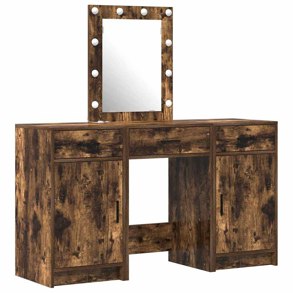 3-piece vanity table set with LED smoky oak wood