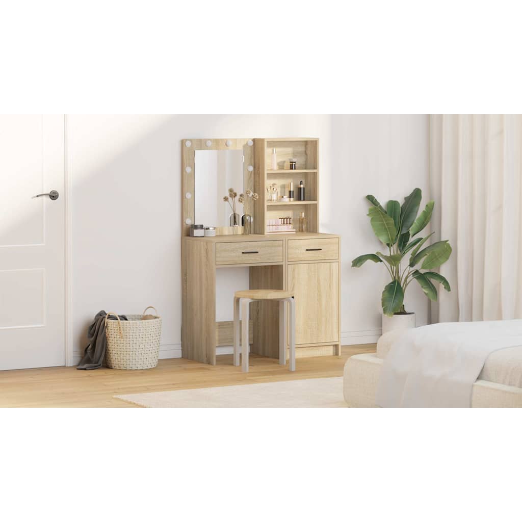 Dressing Table Set with LED 2 pcs Sonoma Oak