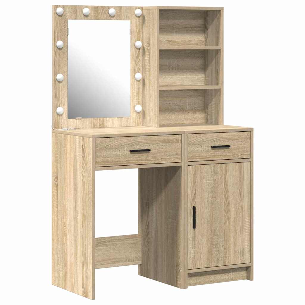 Dressing Table Set with LED 2 pcs Sonoma Oak