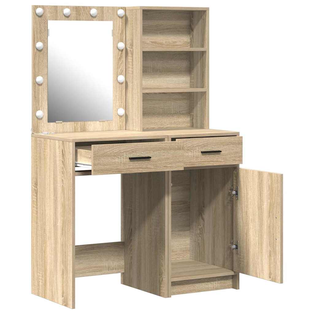 Dressing Table Set with LED 2 pcs Sonoma Oak