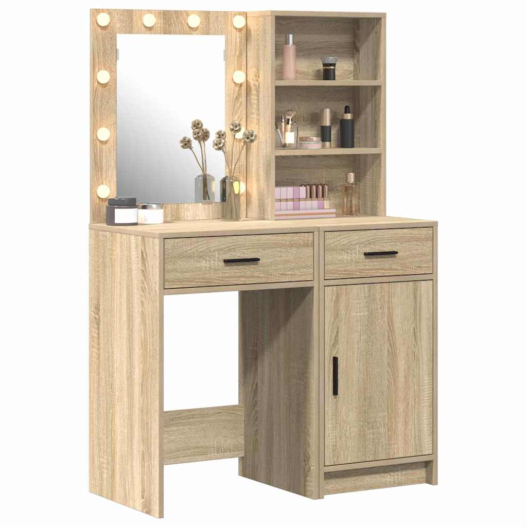 Dressing Table Set with LED 2 pcs Sonoma Oak