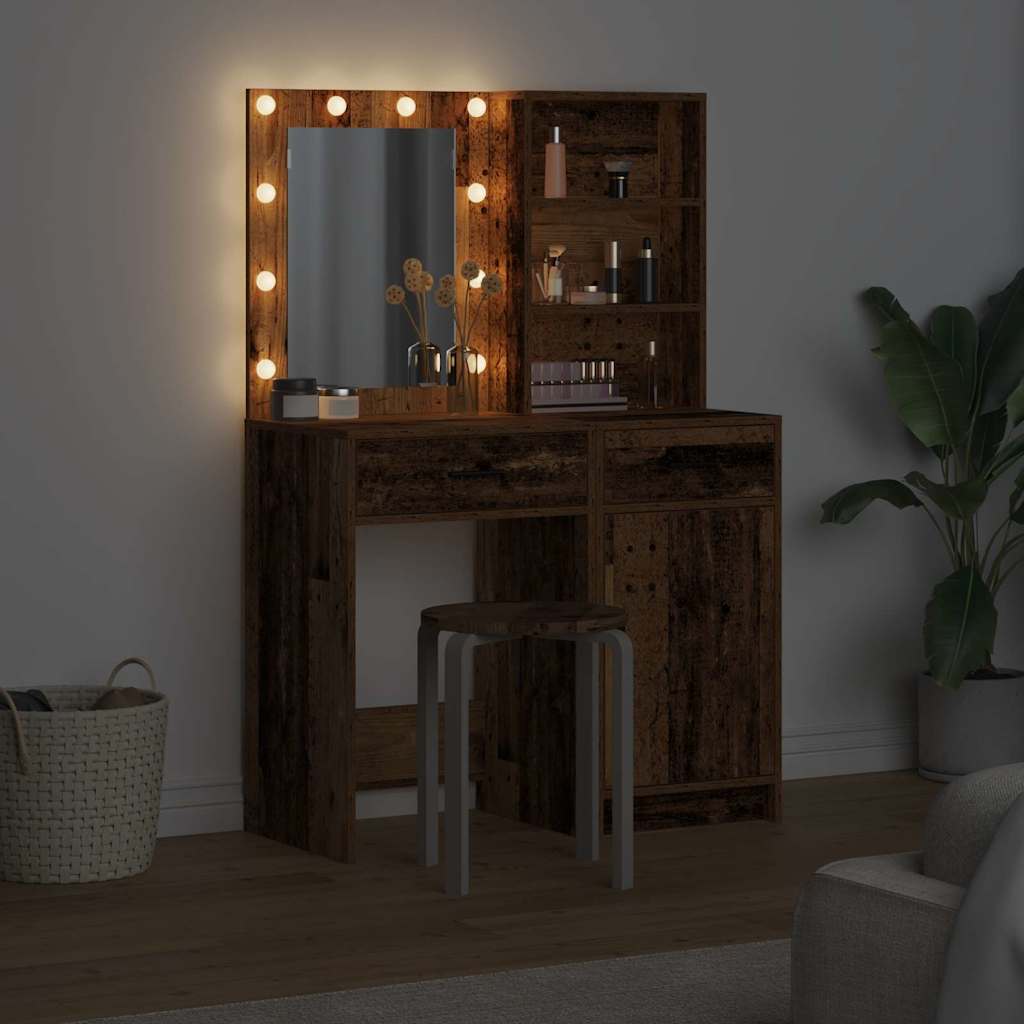 Dressing table set with LED with drawer 2 pcs Old wood