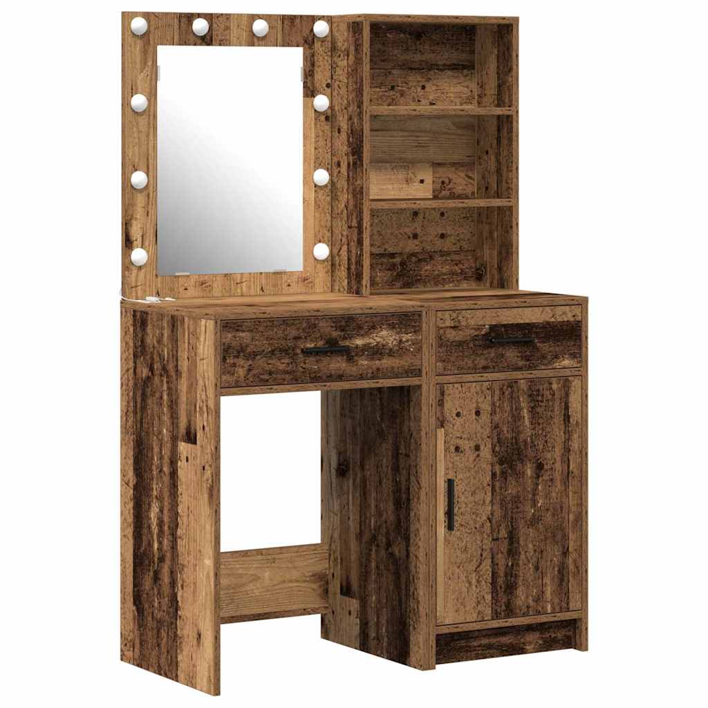Dressing table set with LED with drawer 2 pcs Old wood