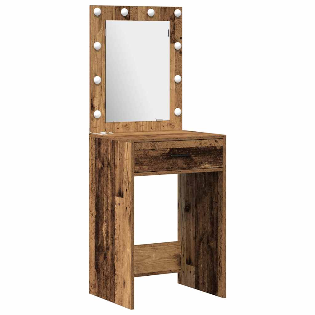 Dressing table set with LED with drawer 2 pcs Old wood