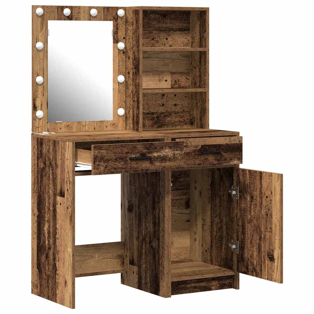Dressing table set with LED with drawer 2 pcs Old wood