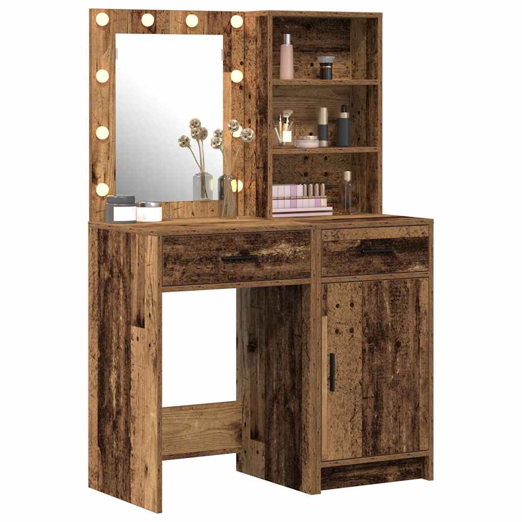 Dressing table set with LED with drawer 2 pcs Old wood