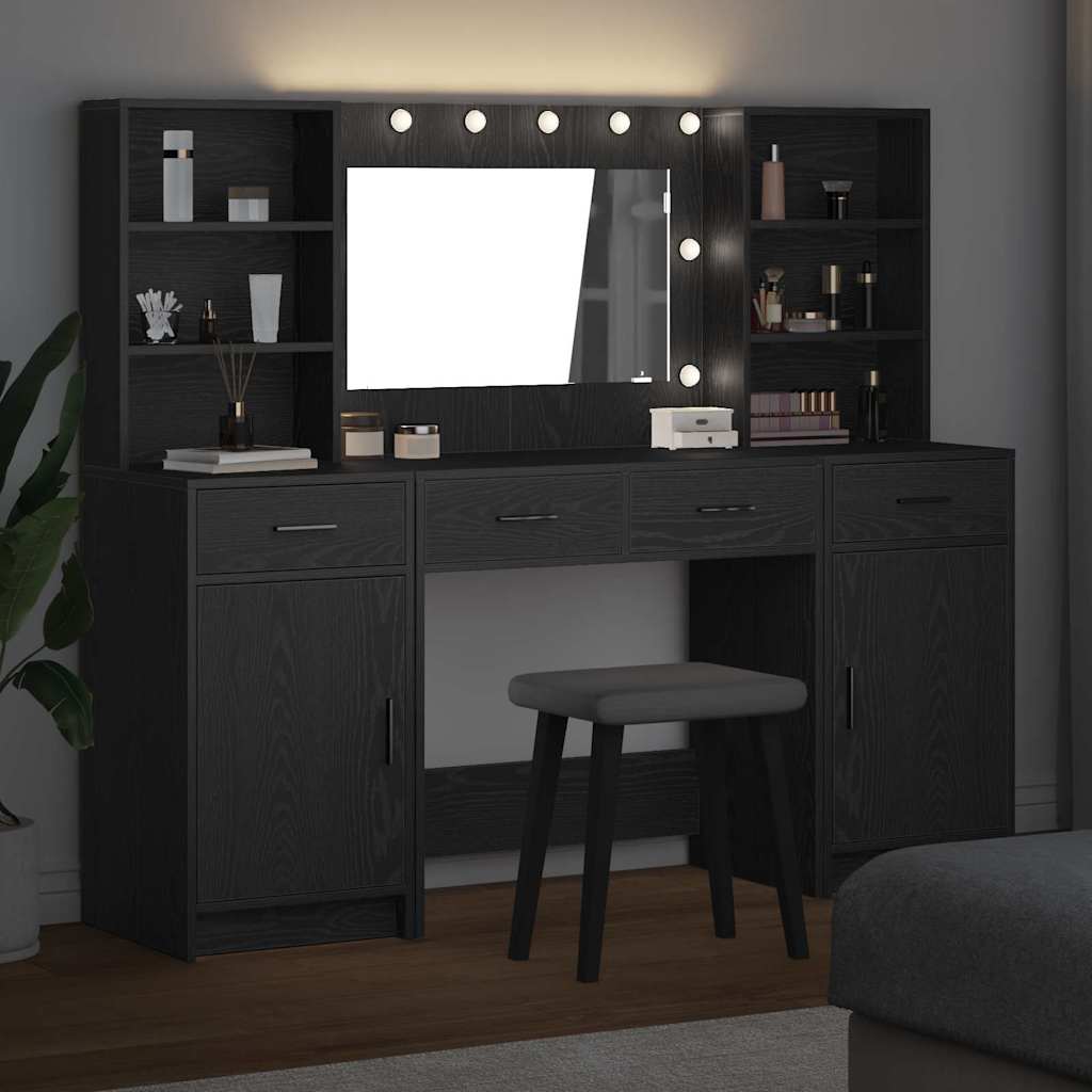Dressing table set with LED 3 pcs Black oak