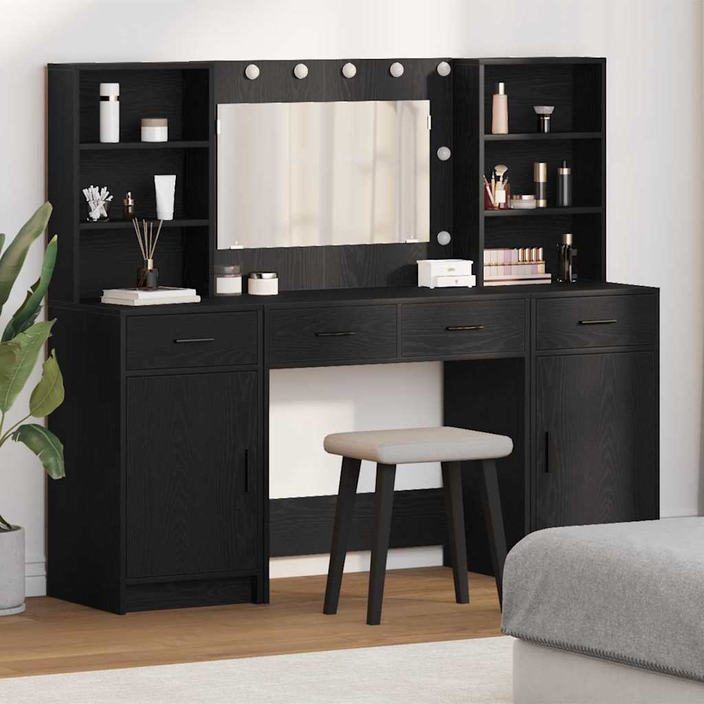 Dressing table set with LED 3 pcs Black oak