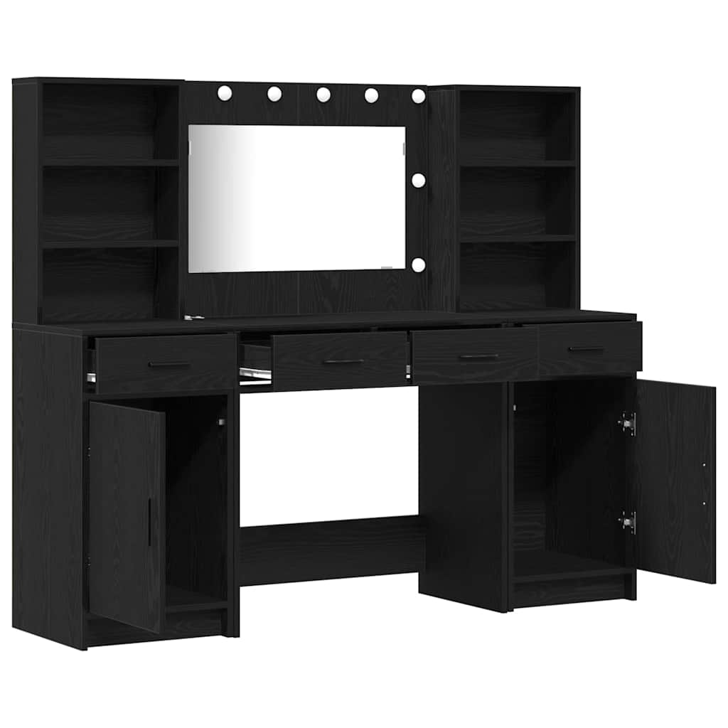 Dressing table set with LED 3 pcs Black oak