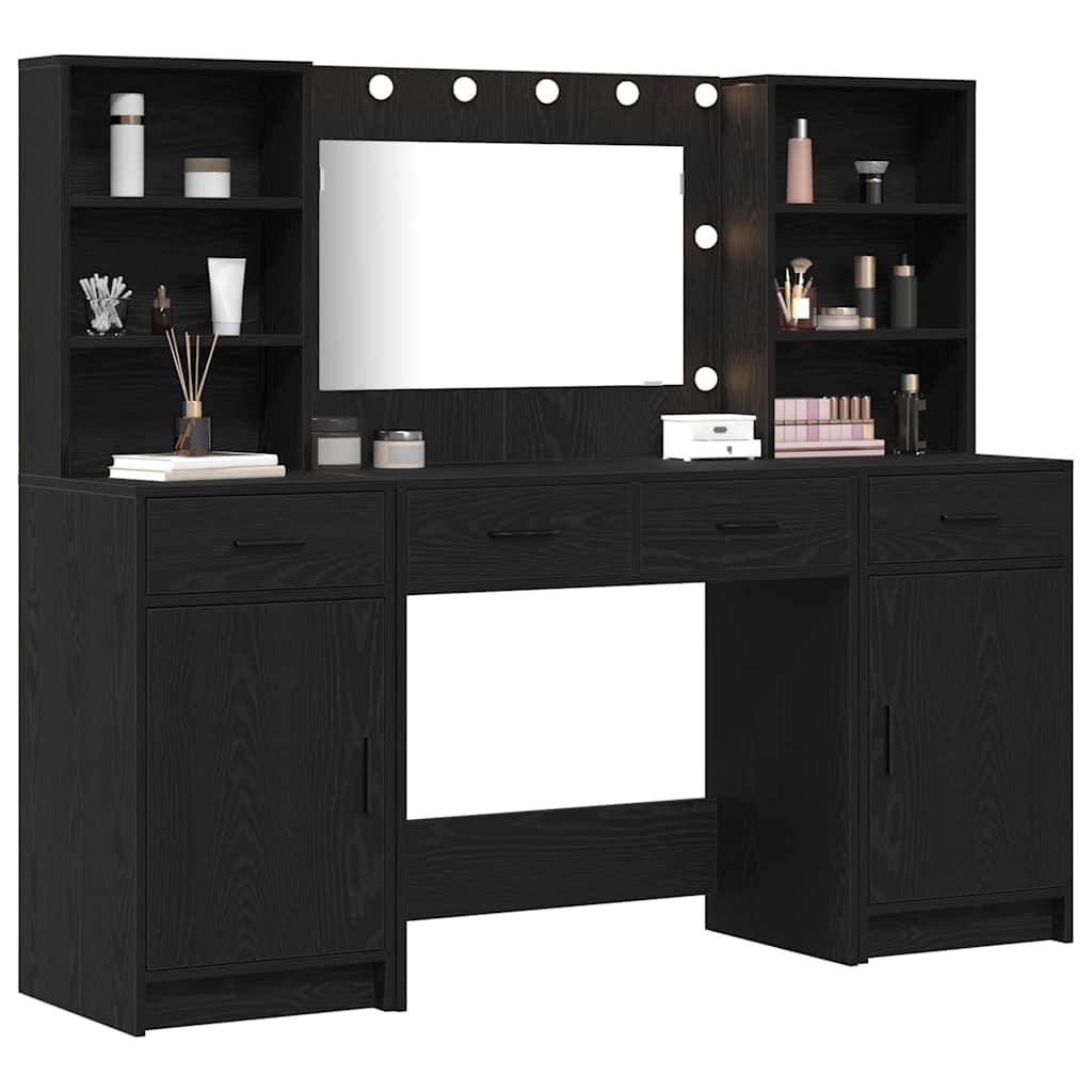 Dressing table set with LED 3 pcs Black oak