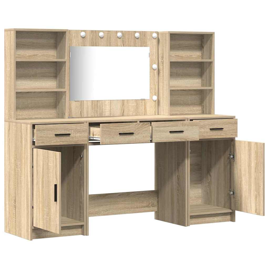 Puošimosi stalo komplektas su LED 3 pcs Sonoma ąžuolas