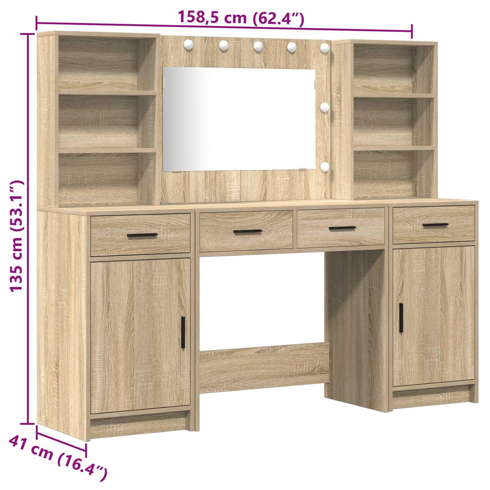 Puošimosi stalo komplektas su LED 3 pcs Sonoma ąžuolas
