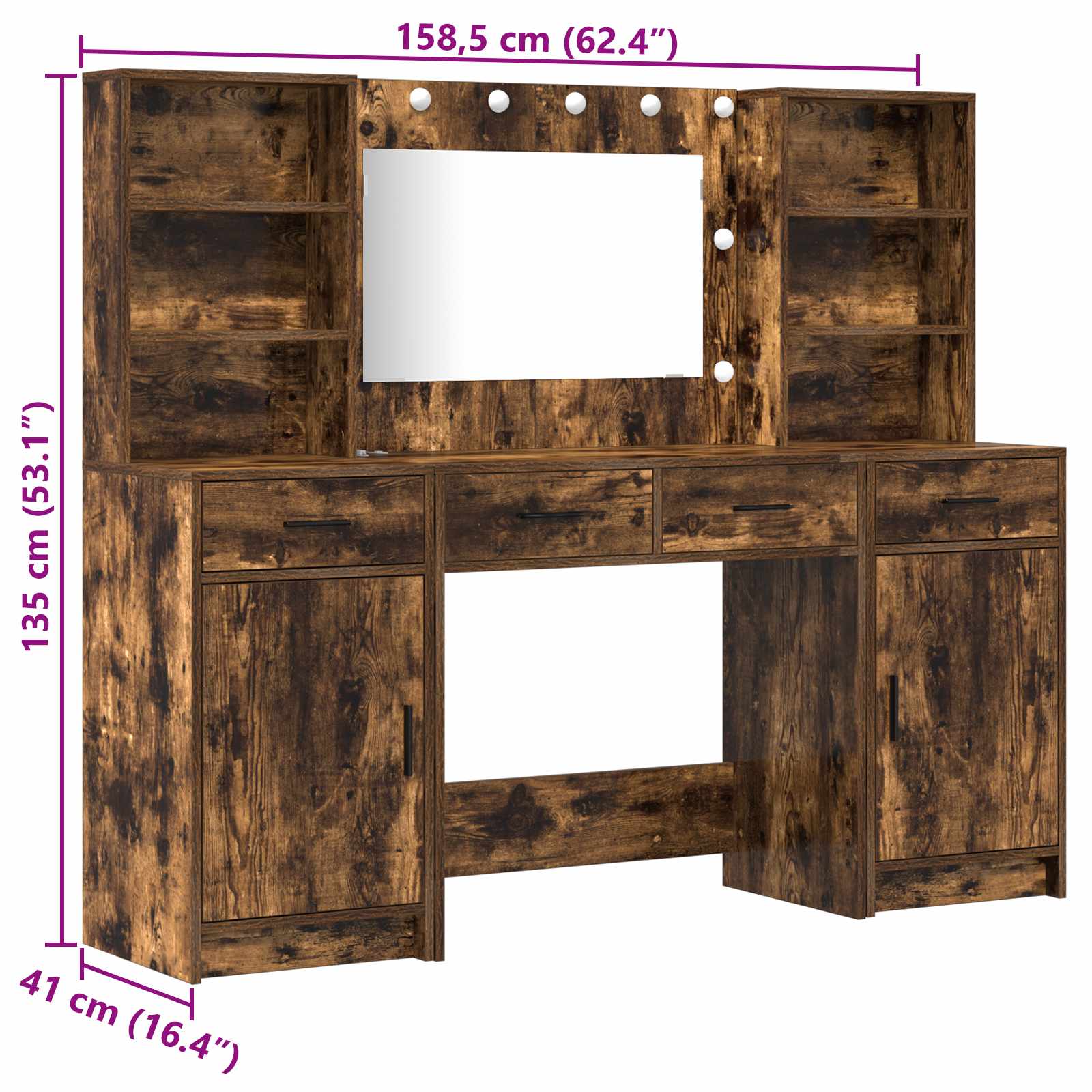 Tualetės rinkinys 3 pcs Rūkyta ąžuolas 78.5 x 41 x 135 cm