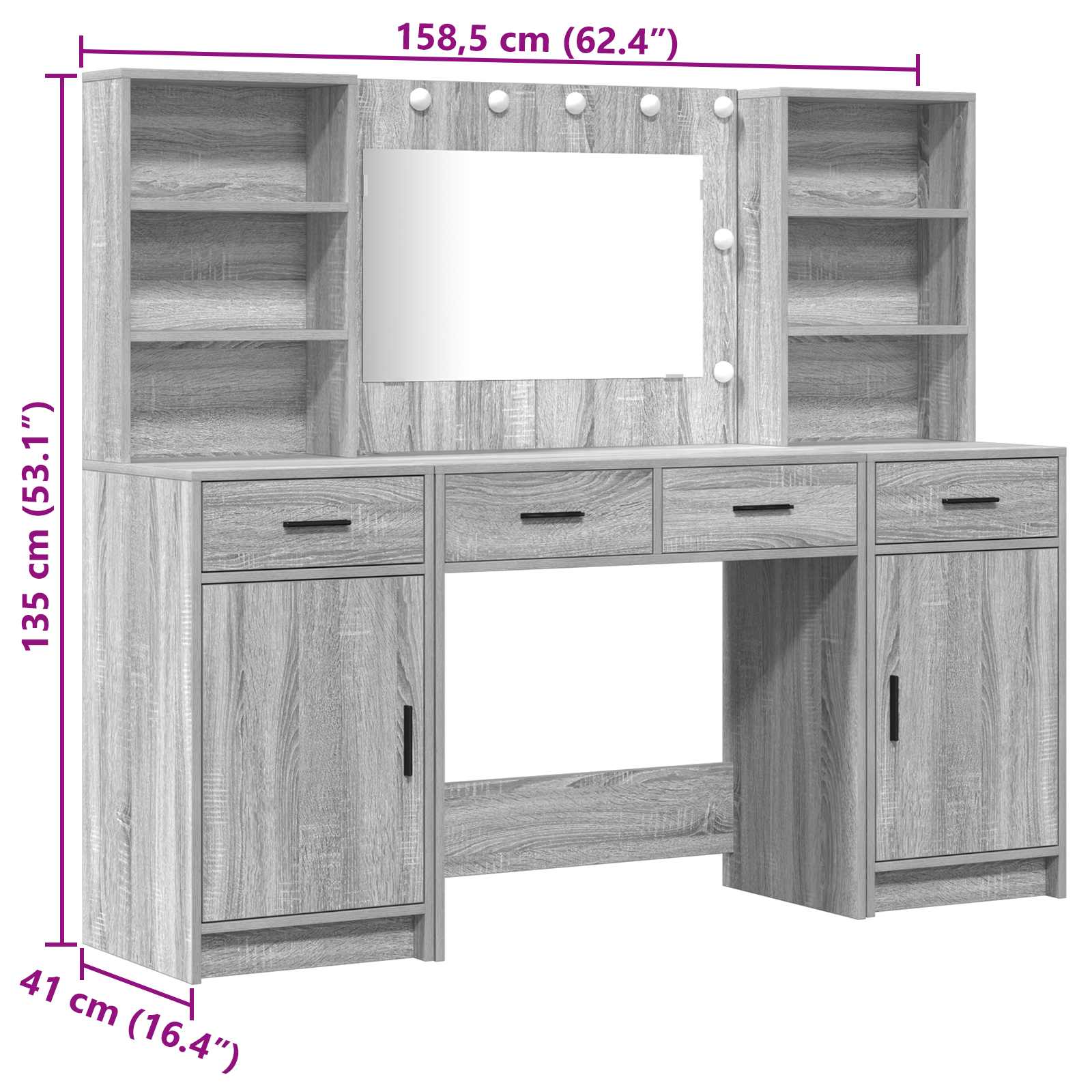 Tualetės rinkinys 3 pcs Pilka sonoma ąžuolo 78.5 x 41 x 135 cm