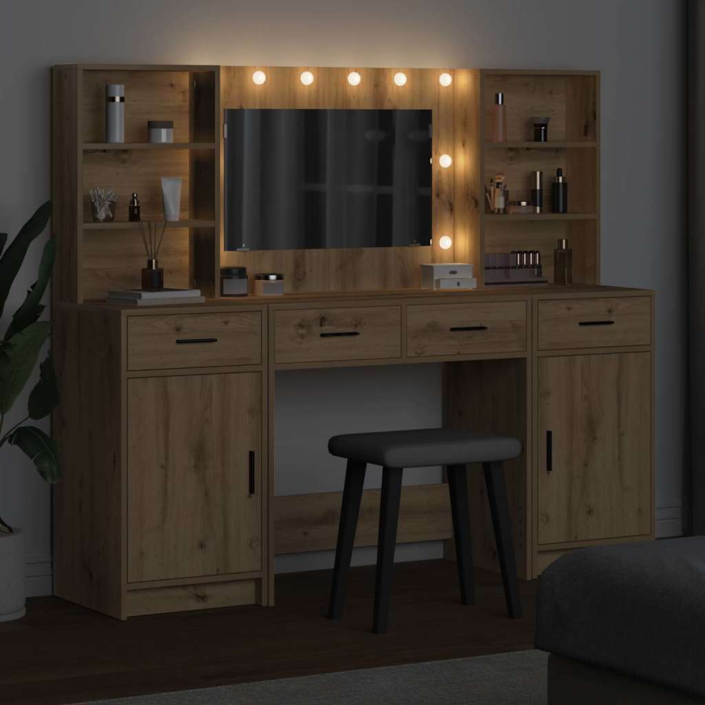 Dressing table set with LED 3 pcs Craftsman oak