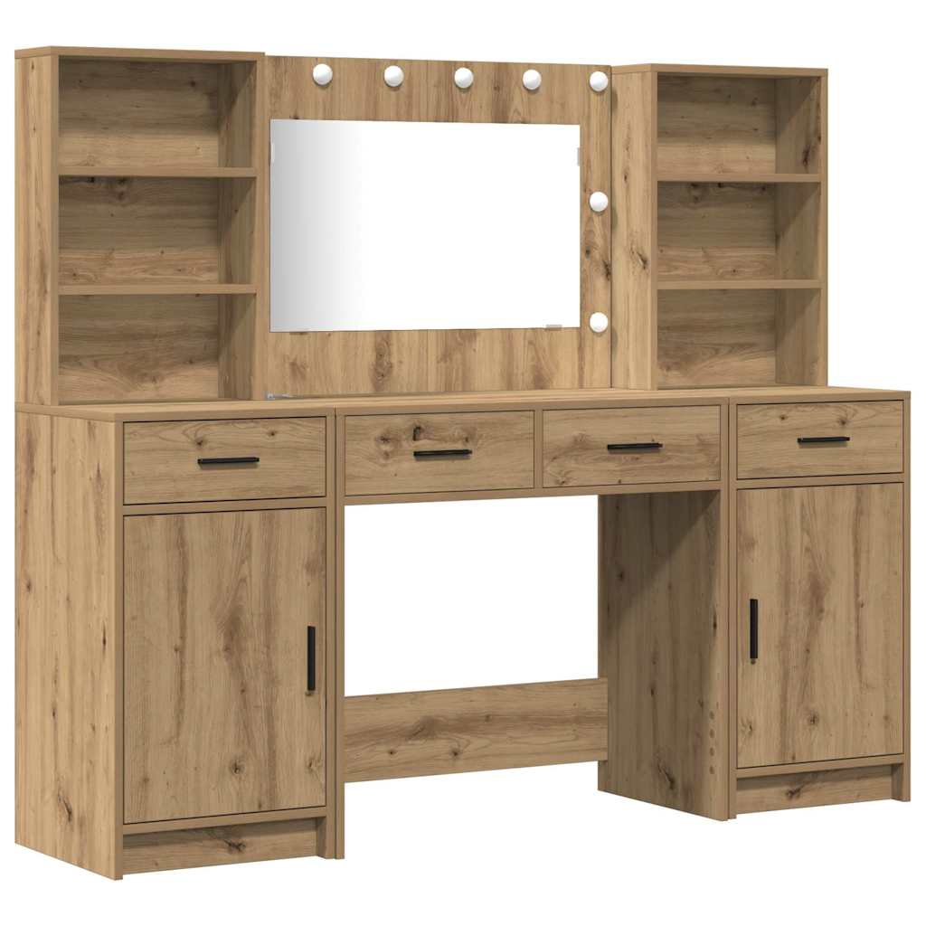 Dressing table set with LED 3 pcs Craftsman oak