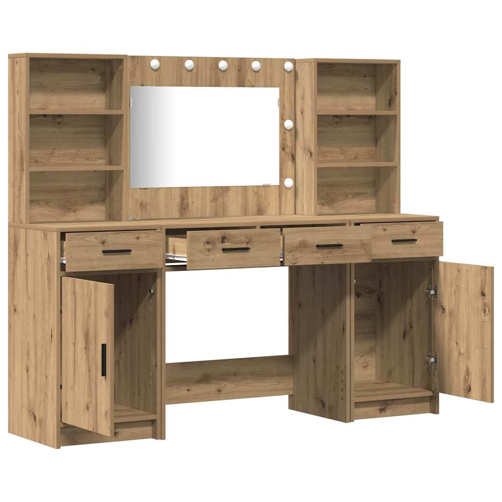 Dressing table set with LED 3 pcs Craftsman oak