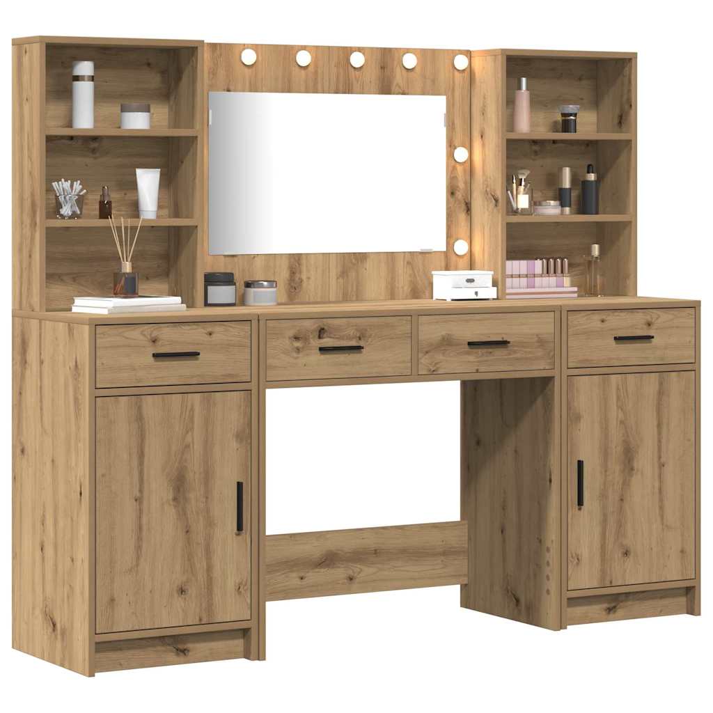 Dressing table set with LED 3 pcs Craftsman oak