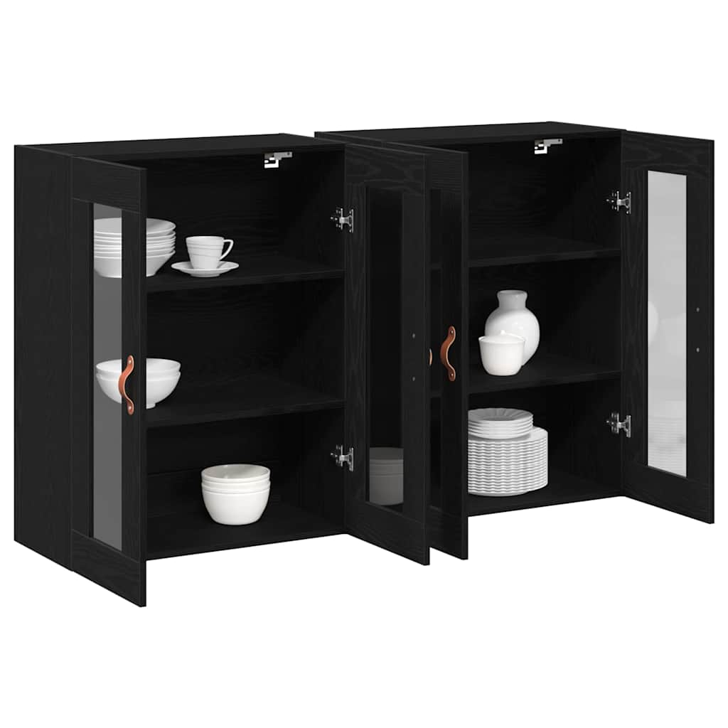 Wall Cabinets 2 pcs Black 69.5x34x90 cm Engineered wood